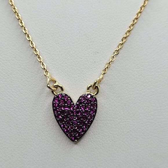 Source Unknown Jewelry - Dainty Gold Tone Heart Necklace Red Ruby Pave' Stones CZ Red Stones Unsigned 18"